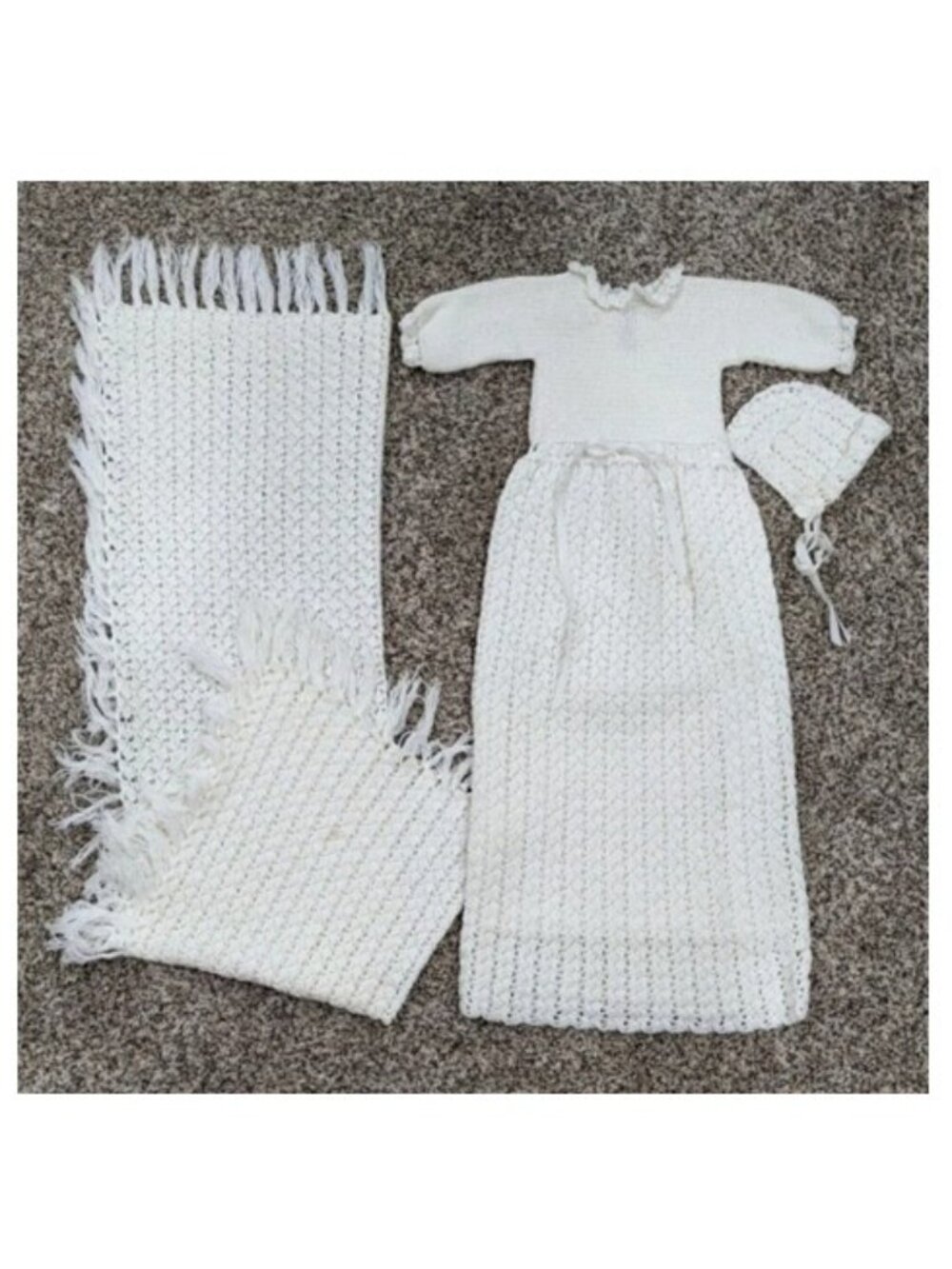 Vintage Long Christening Gown Trio Baptism Dress Hand Made Crochet Baby Size 0-1